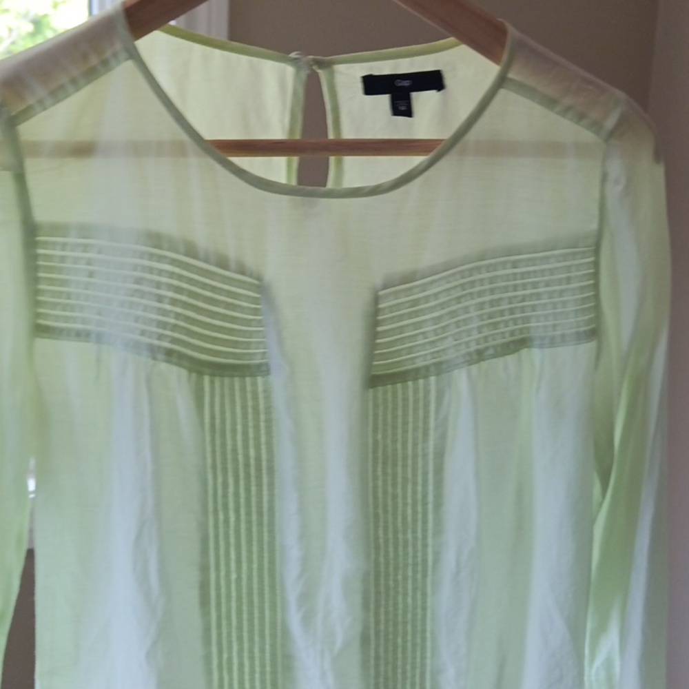 Ptp18" GAP Mint Green Pleated Bib Collar Long Sleeve Sheer Blouse